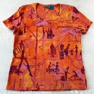 Tee Co Vintage Y2K Orange New York SoHo Shopping AOP t-shirt size Large